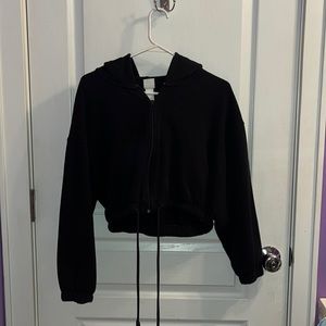Black cropped zip up hoodie